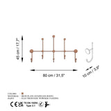 Cuier de hol metalic Metal Wall Hook Antonio 4, Cupru, 80x45x10 cm