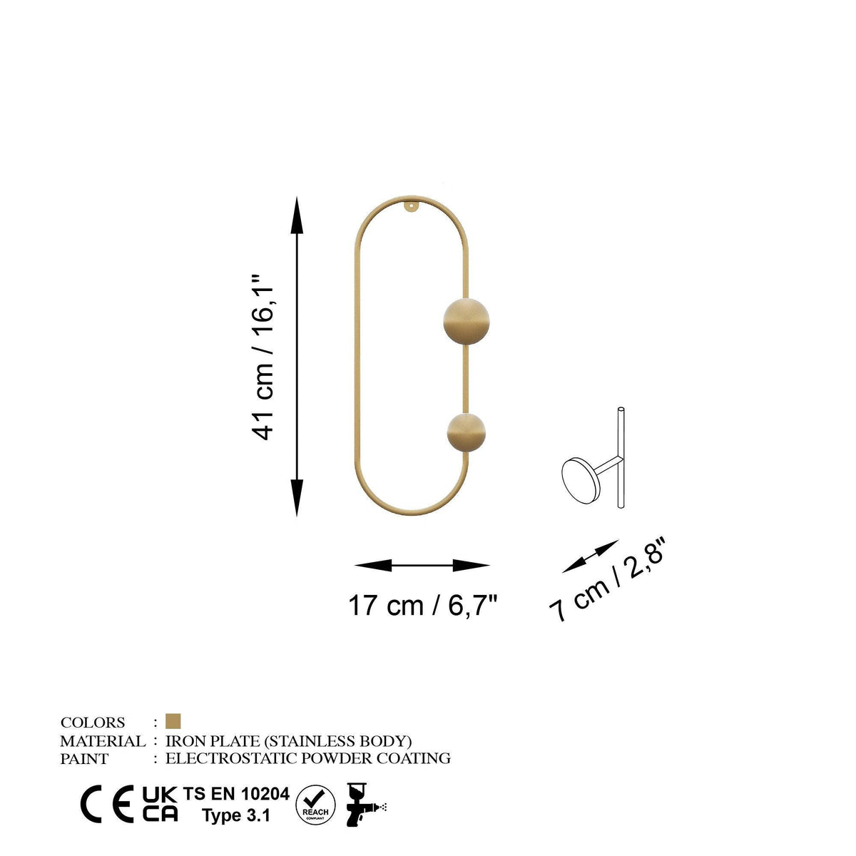 Cârlig de perete metalic Cricket-A, Aur, 17x41x17 cm, SKU 494PYT1144