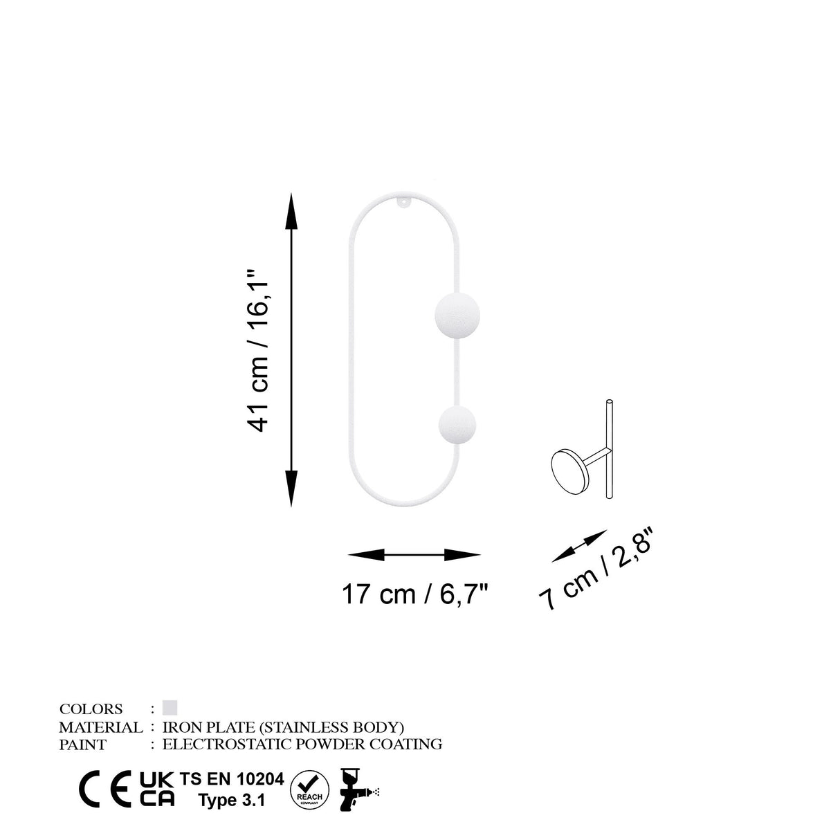 Cuier Cricket-B, Alb, 17x7 cm