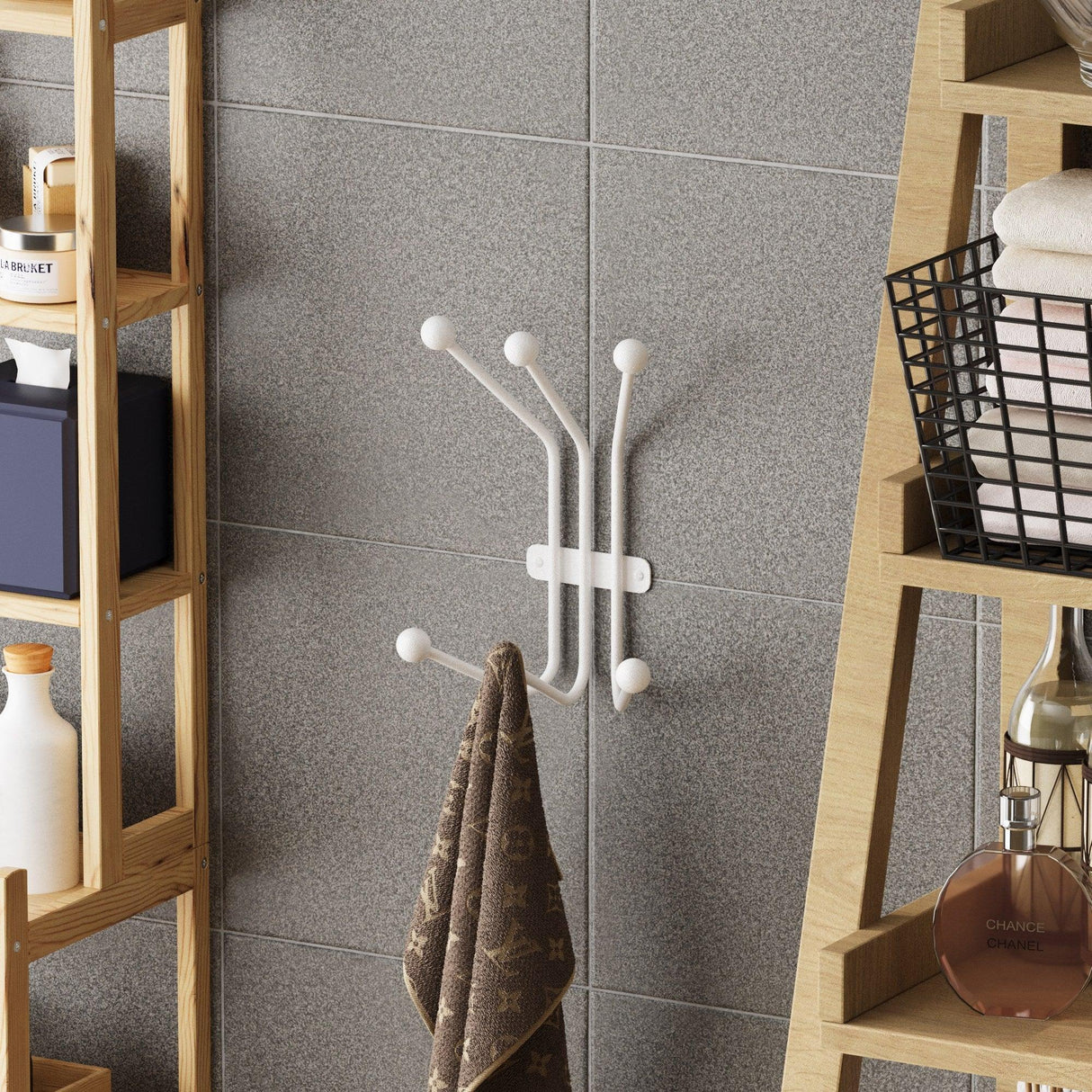 Cuier de hol metalic Metal Wall Hook Classic 1, Alb, 23x13 cm