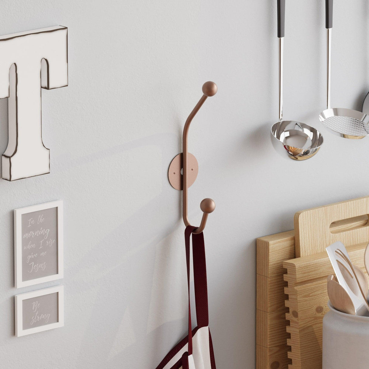 Cuier de hol metalic Metal Wall Hook Antonio 8, Cupru, 6x9 cm