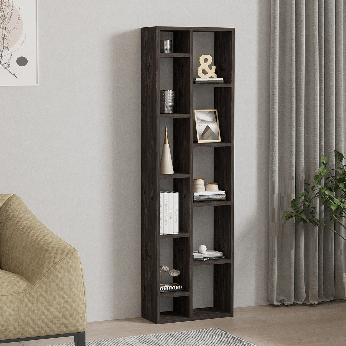 Bibliotecă Tomi, Antracit, 44x20x150 cm