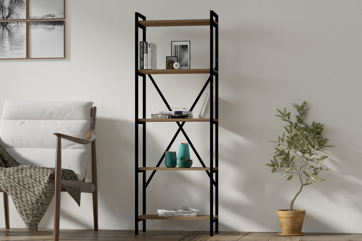 Bibliotecă Kinder, Diverse culori, 72x25x170 cm - Nuc - Negru | SKU: 495SSE1224 | Bibliotecă Kinder, 72x25x170 cm, varianta Nuc - Negru, produs pentru amenajarea locuinței, disponibil online în România la CasaMob