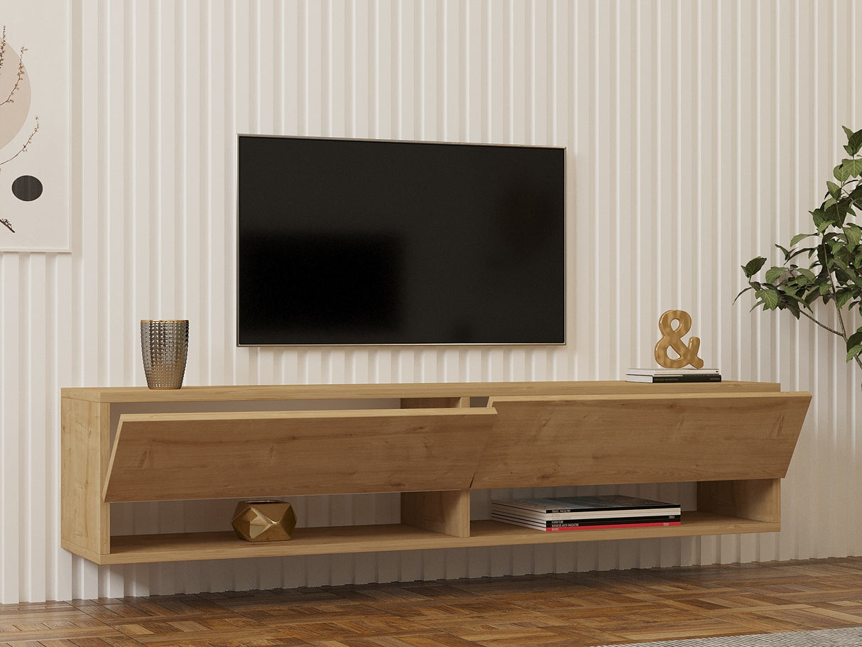 Comodă TV Arges, Diverse culori, 141x30x31 cm - Stejar safir | SKU: 495SSE1604 | Comodă TV Arges, 141x30x31 cm, varianta Stejar safir, produs pentru amenajarea locuinței, disponibil online în România la CasaMob