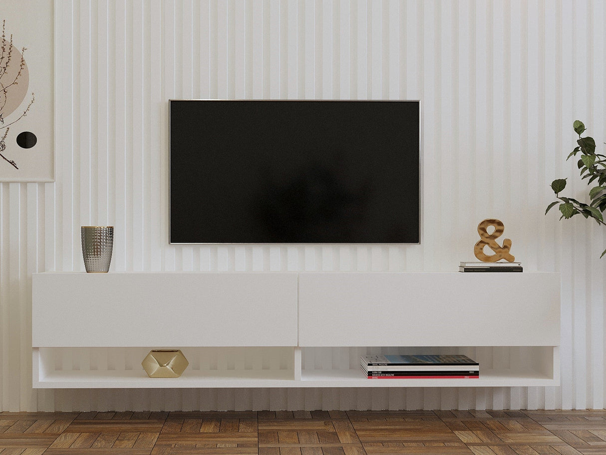 Comodă TV Arges, Diverse culori, 141x30x31 cm - Alb | SKU: 495SSE1605 | Comodă TV Arges, 141x30x31 cm, varianta Alb, produs pentru amenajarea locuinței, disponibil online în România la CasaMob
