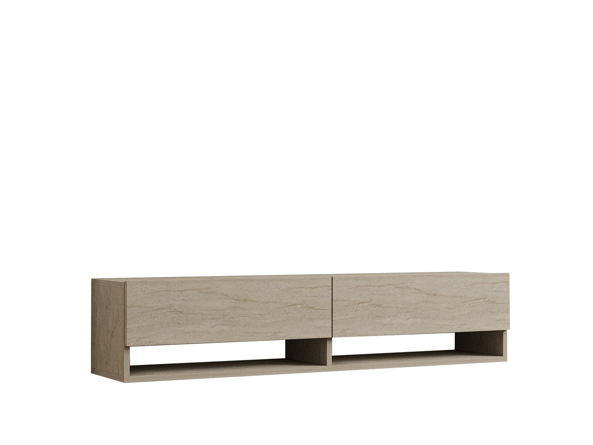 Comodă TV Arges, Diverse culori, 141x30x31 cm - Travertin | SKU: 495SSE1628 | Comodă TV Arges, 141x30x31 cm, varianta Travertin, produs pentru amenajarea locuinței, disponibil online în România la CasaMob