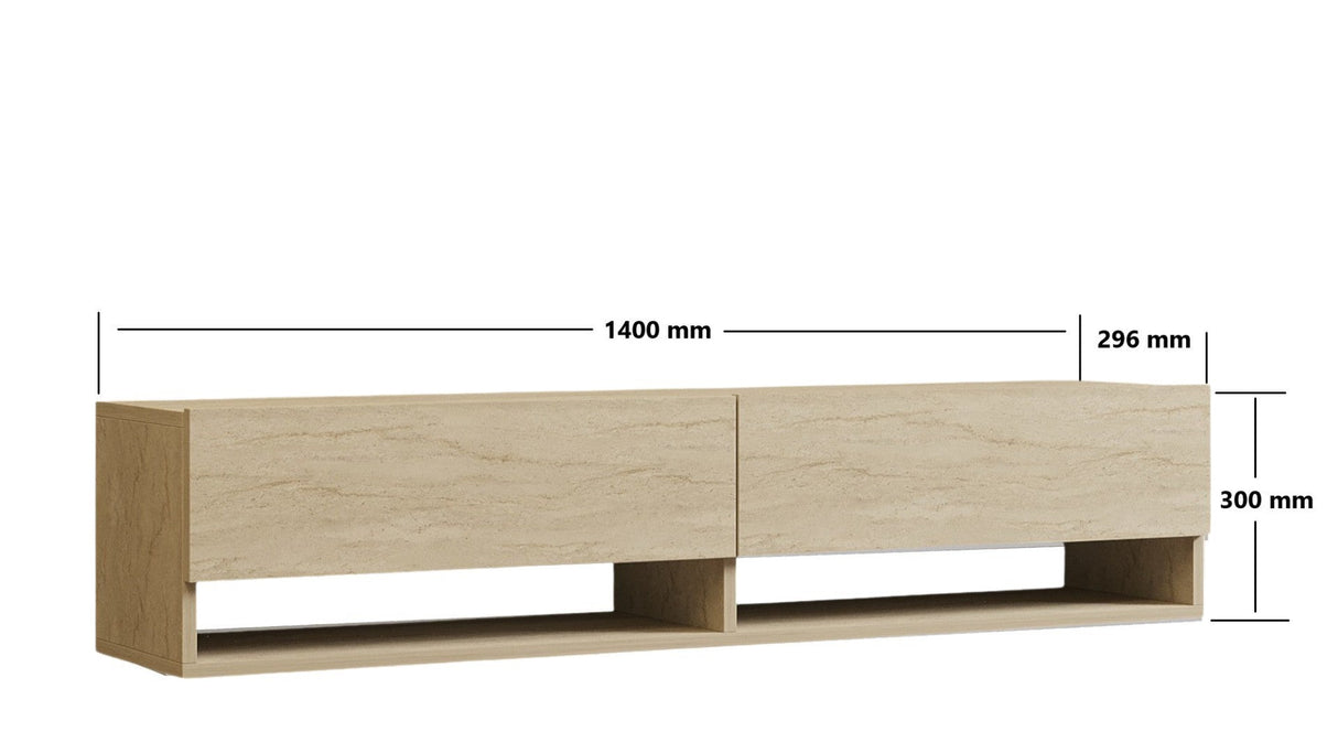 Comodă TV Arges, Diverse culori, 141x30x31 cm - Travertin | SKU: 495SSE1628 | Comodă TV Arges, 141x30x31 cm, varianta Travertin, produs pentru amenajarea locuinței, disponibil online în România la CasaMob