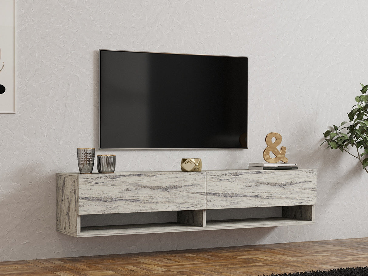 Comodă TV Arges - Freesia, Marble, Travertin, 141x30x31 cm