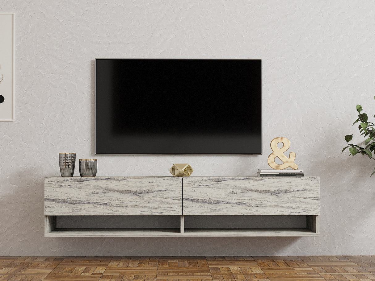 Comodă TV Arges - Freesia, Marble, Travertin, 141x30x31 cm