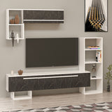 Comodă TV Mega - White, Royal Marble, Alb - Negru, 209x28x124 cm