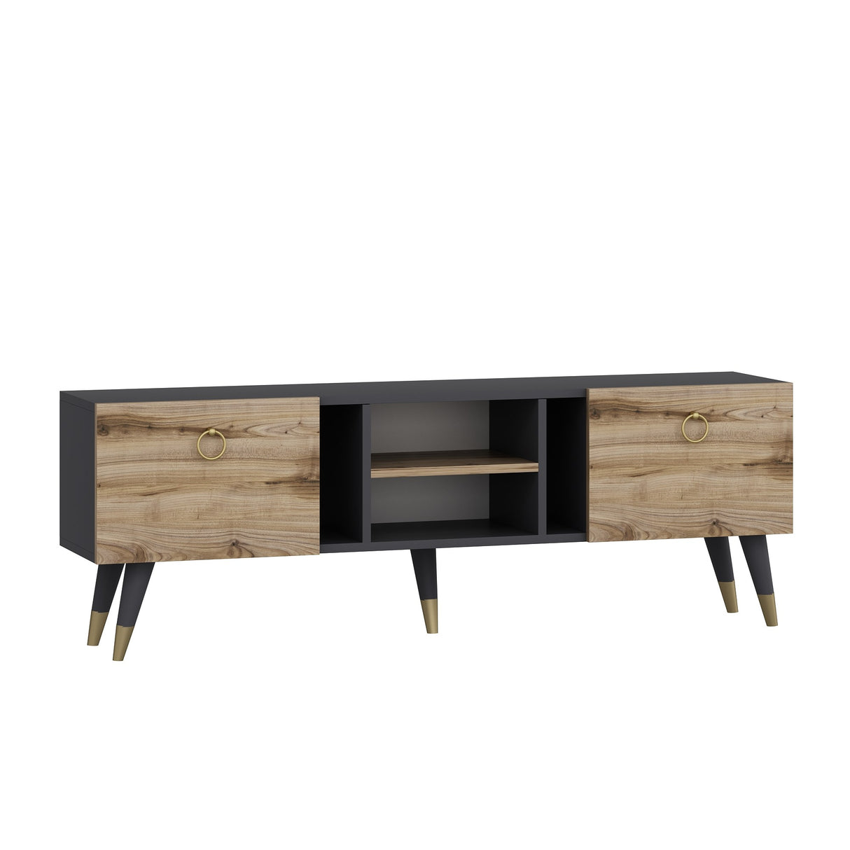 Comodă TV Rudy - Ciragan, Anthracite, Nuc - Antracit, 180x30x42 cm