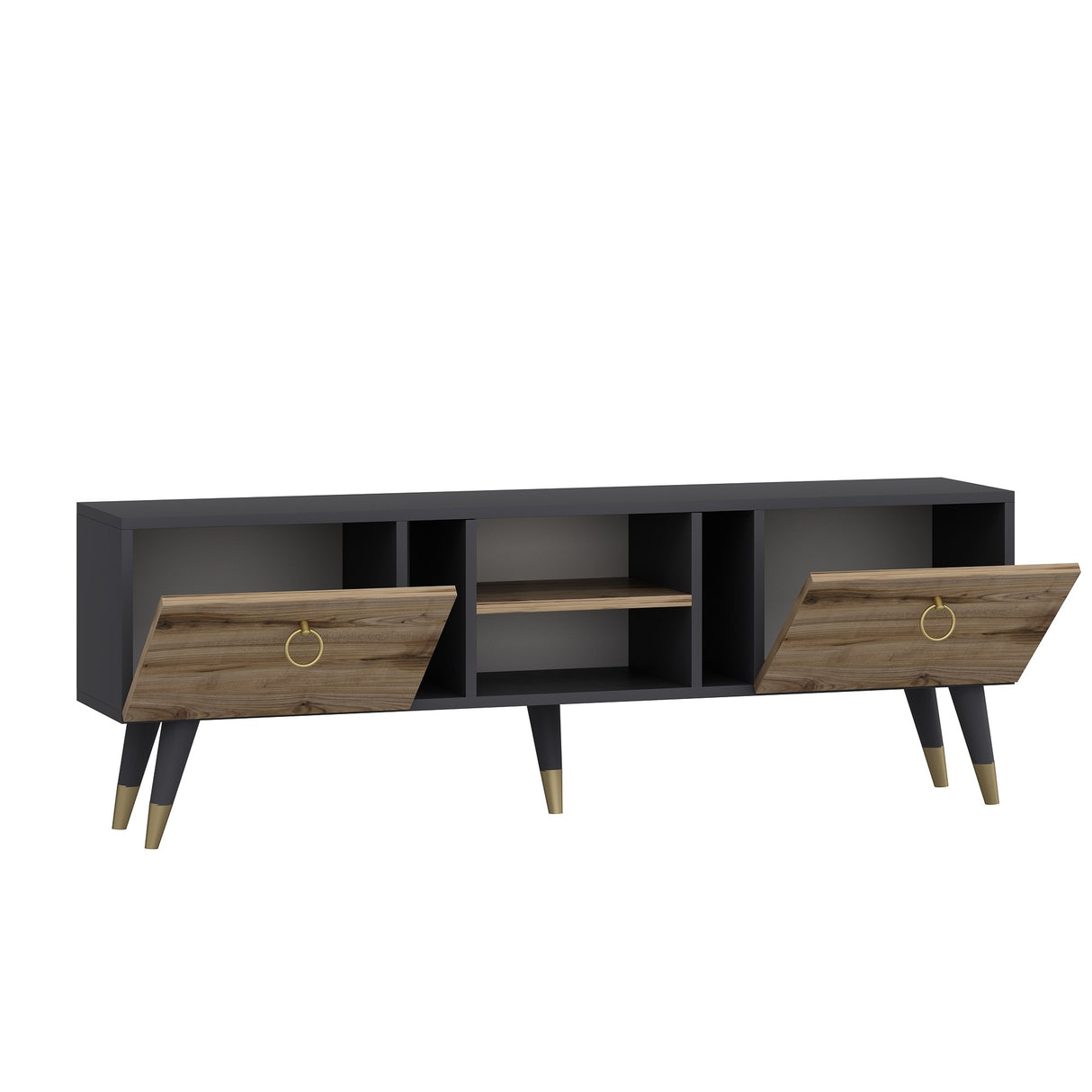 Comodă TV Rudy - Ciragan, Anthracite, Nuc - Antracit, 180x30x42 cm