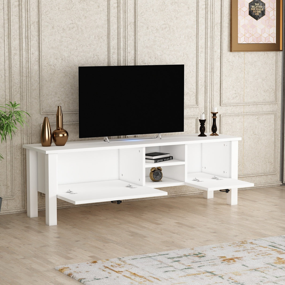 Comodă TV Rose, Alb, 140x35x45 cm