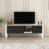 Comodă TV Rose - Marble, Alb - Negru, 140x35x45 cm