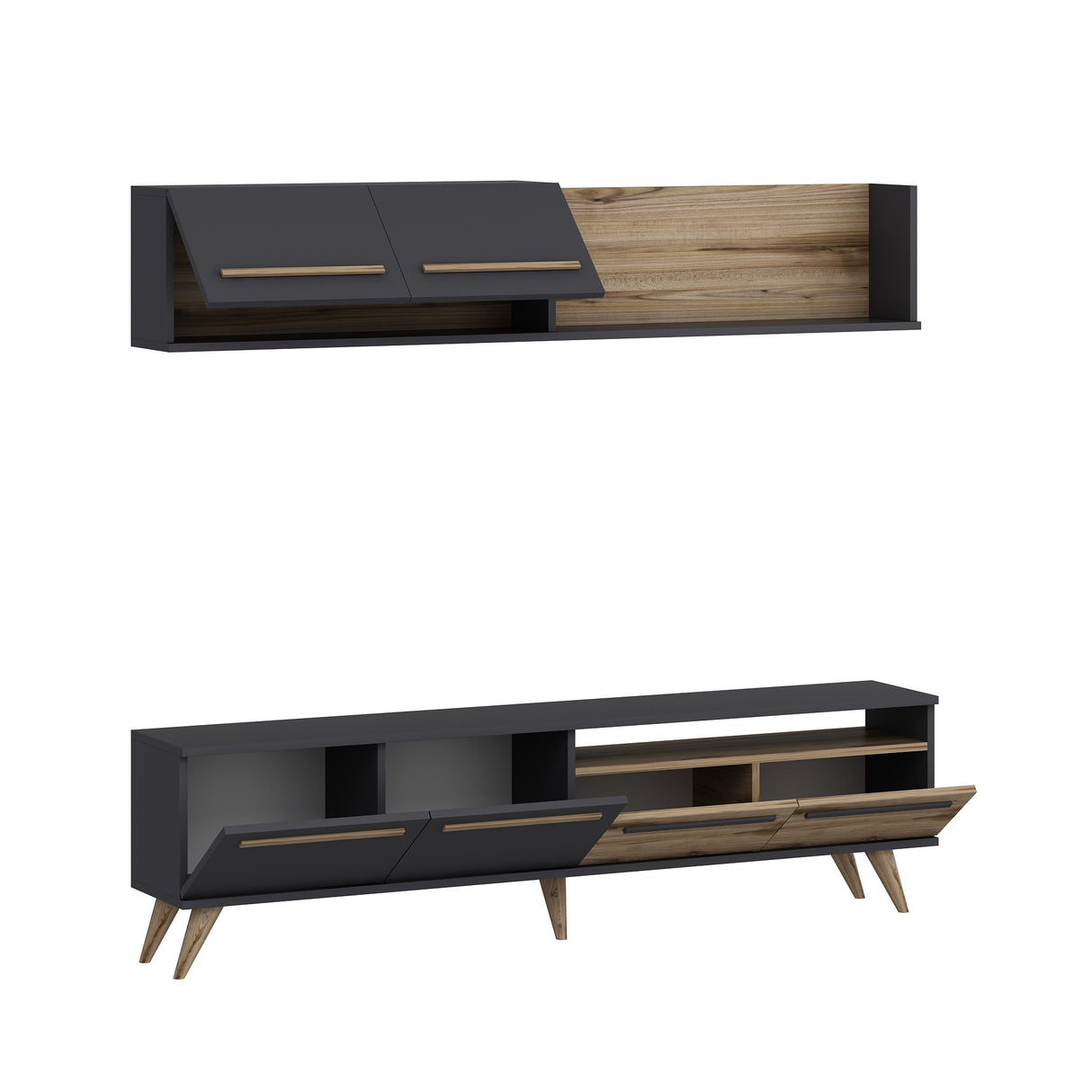 Comodă TV Mono - Ciragan, Anthracite, Nuc - Antracit, 180x30x46 cm