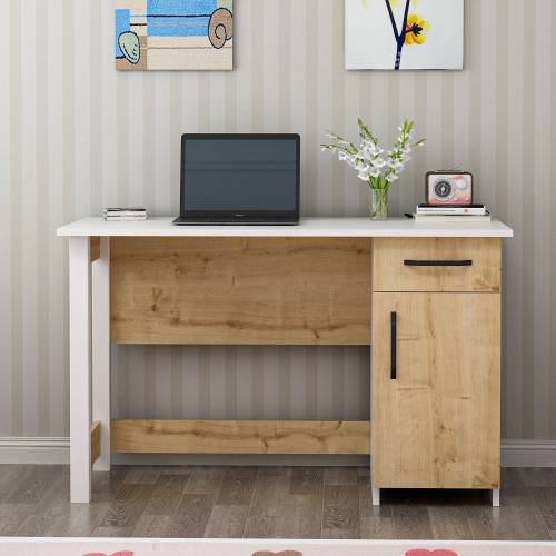 Birou Natural - White, Saview, Alb - Stejar, 120x60x71 cm