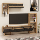 Comodă TV Mega - Ciragan, Royal Marble, Nuc - Negru, 209x28x124 cm