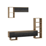 Comodă TV Mega - Ciragan, Royal Marble, Nuc - Negru, 209x28x124 cm