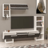 Comodă TV Mega - White, Royal Marble, Alb - Negru, 209x28x124 cm
