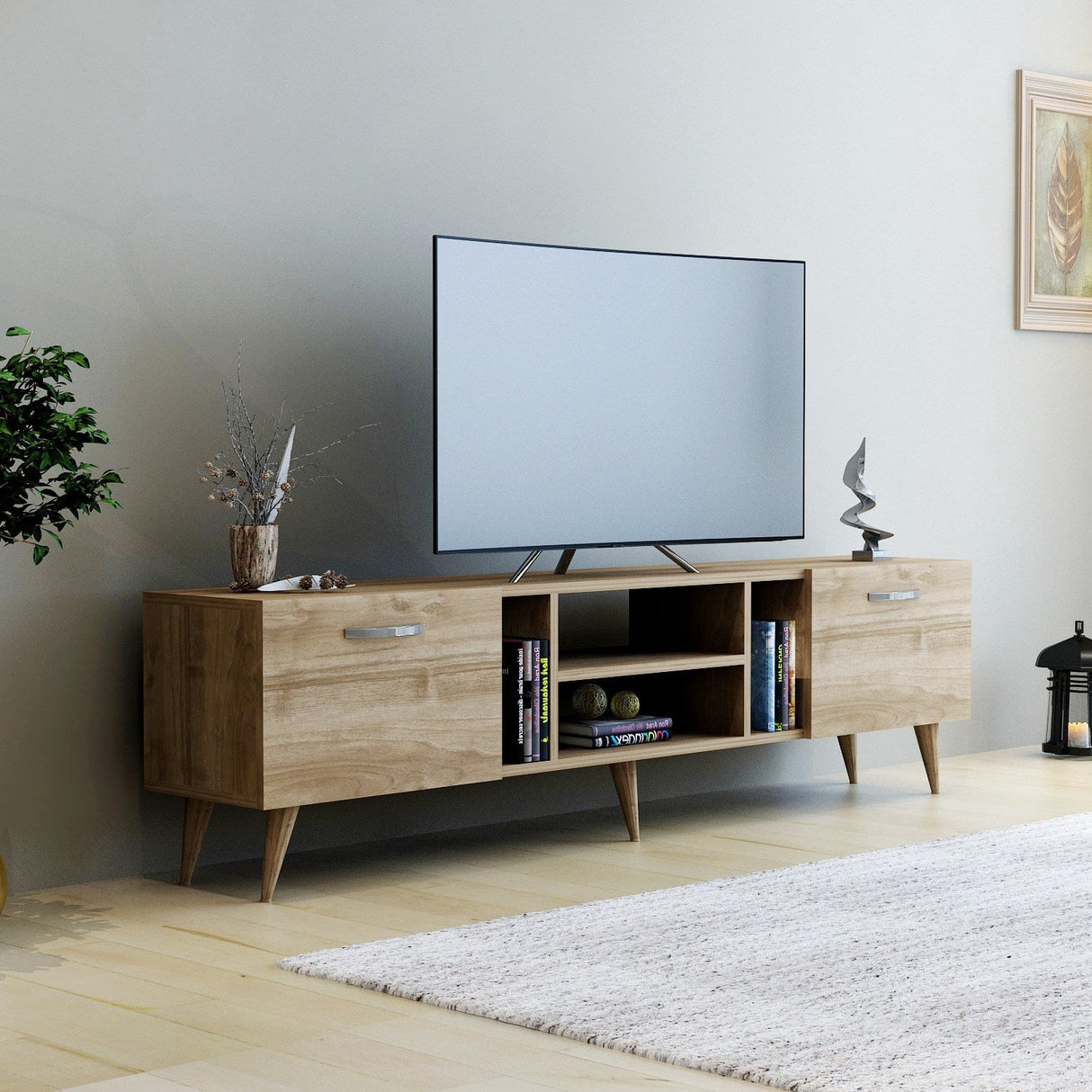 Comodă TV Rudy, Diverse culori, 180x30x42 cm - Nuc | SKU: 505CRL1708 | Comodă TV Rudy, 180x30x42 cm, varianta Nuc, produs pentru amenajarea locuinței, disponibil online în România la CasaMob