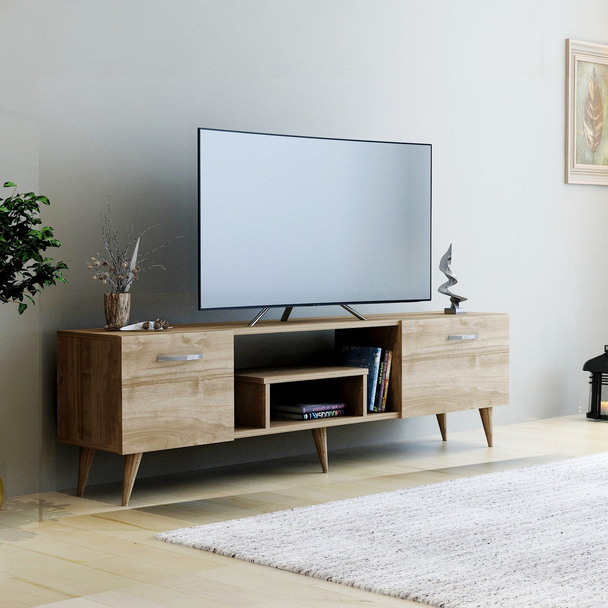 Comodă TV Irma, Diverse culori, 150x30x42 cm - Nuc | SKU: 505CRL1711 | Comodă TV Irma, 150x30x42 cm, varianta Nuc, produs pentru amenajarea locuinței, disponibil online în România la CasaMob