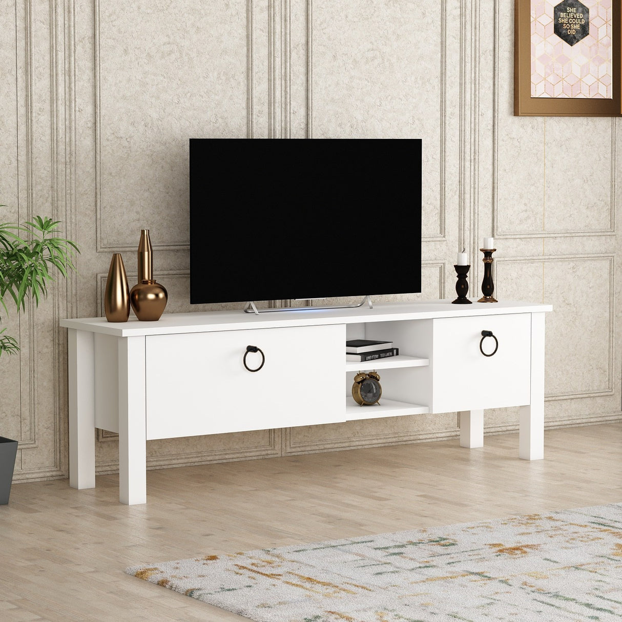 Comodă TV Rose, Alb, 140x35x45 cm