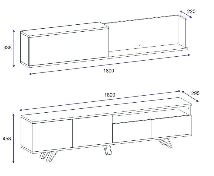 Comodă TV Mono, Diverse culori, 180x30x46 cm - Pin atlantic | SKU: 505CRL1719 | Comodă TV Mono, 180x30x46 cm, varianta Pin atlantic, produs pentru amenajarea locuinței, disponibil online în România la CasaMob