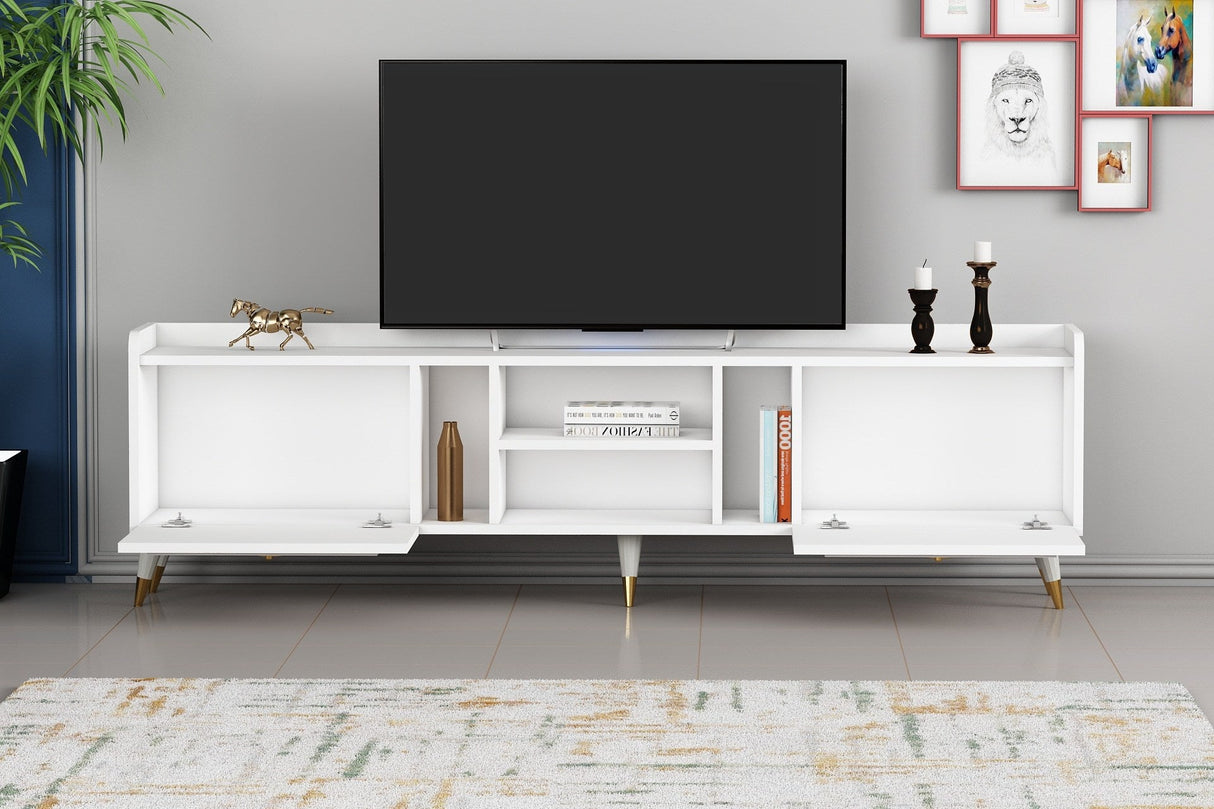 Comodă TV Rudy v2, Diverse culori, 180x35x55 cm - Alb - Auriu | SKU: 505CRL1721 | Comodă TV Rudy v2, 180x35x55 cm, varianta Alb - Auriu, produs pentru amenajarea locuinței, disponibil online în România la CasaMob