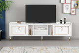 Comodă TV Rudy v2, Diverse culori, 180x35x55 cm - Alb - Auriu | SKU: 505CRL1721 | Comodă TV Rudy v2, 180x35x55 cm, varianta Alb - Auriu, produs pentru amenajarea locuinței, disponibil online în România la CasaMob