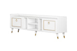Comodă TV Rudy v2, Diverse culori, 180x35x55 cm - Alb - Auriu | SKU: 505CRL1721 | Comodă TV Rudy v2, 180x35x55 cm, varianta Alb - Auriu, produs pentru amenajarea locuinței, disponibil online în România la CasaMob