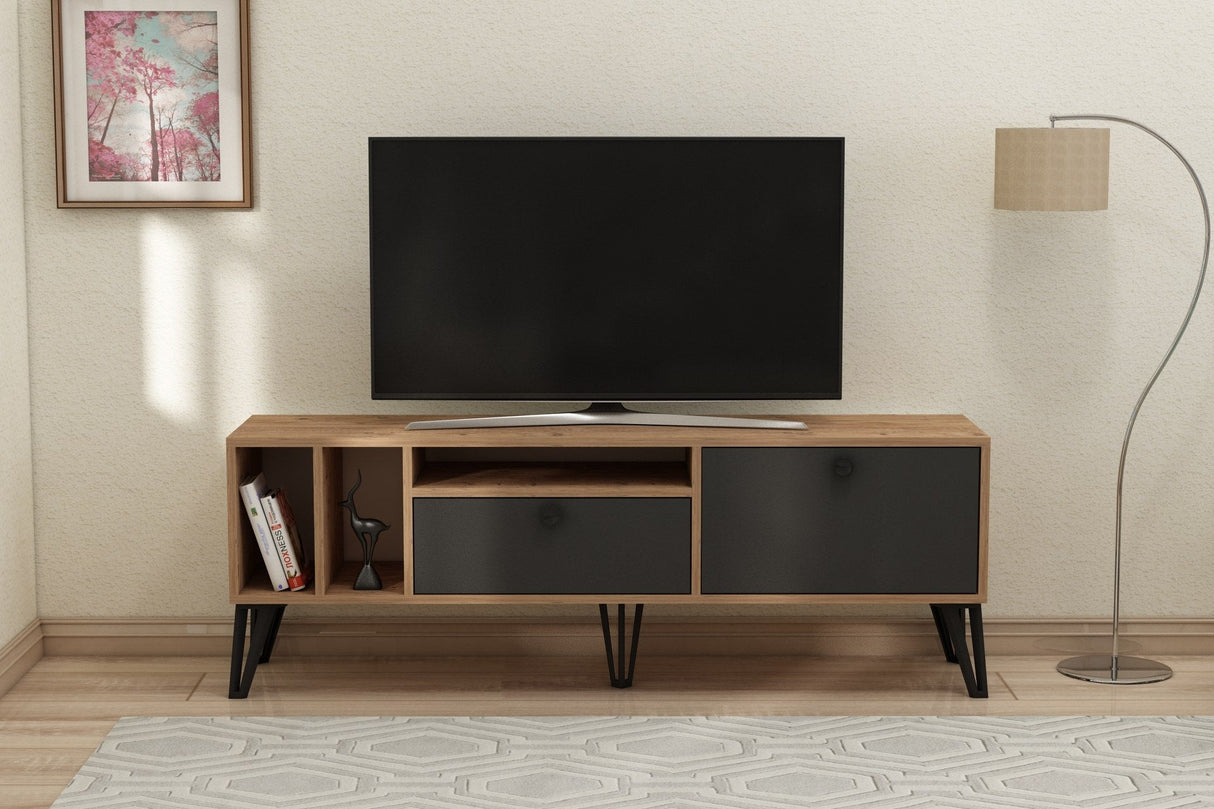 Comodă TV Aris, Diverse culori, 150x35x53 cm - Pin atlantic - Negru | SKU: 505CRL1729 | Comodă TV Aris, 150x35x53 cm, varianta Pin atlantic - Negru, produs pentru amenajarea locuinței, disponibil online în România la CasaMob