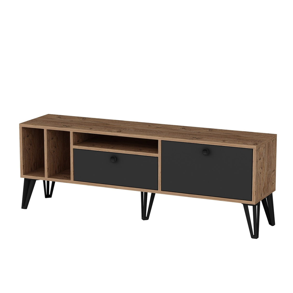 Comodă TV Aris, Diverse culori, 150x35x53 cm - Pin atlantic - Negru | SKU: 505CRL1729 | Comodă TV Aris, 150x35x53 cm, varianta Pin atlantic - Negru, produs pentru amenajarea locuinței, disponibil online în România la CasaMob