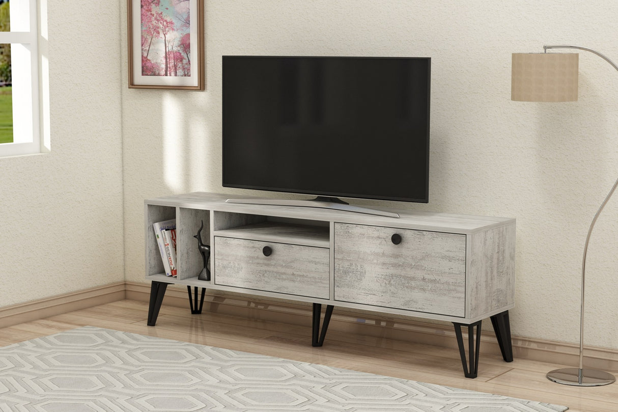 Comodă TV Aris - Crystal, Gri - Alb, 150x35x53 cm
