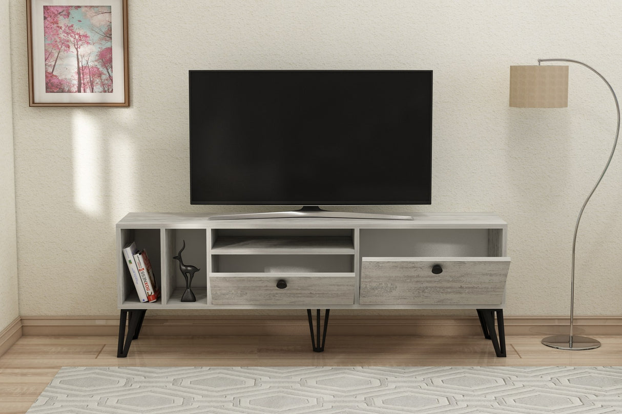 Comodă TV Aris - Crystal, Gri - Alb, 150x35x53 cm