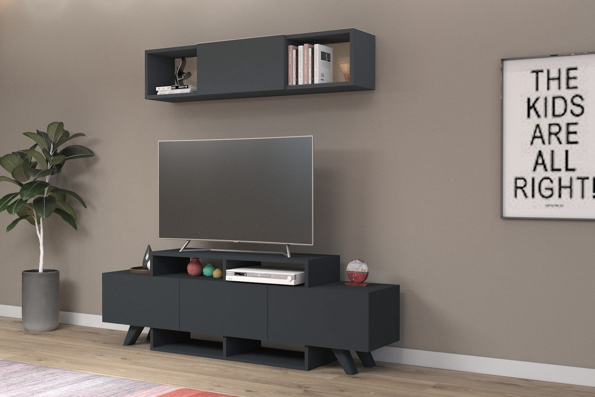 Comodă TV Alwin Unit, Diverse culori, 150x32x49 cm - Antracit | SKU: 505CRL1919 | Comodă TV Alwin Unit, 150x32x49 cm, varianta Antracit, produs pentru amenajarea locuinței, disponibil online în România la CasaMob