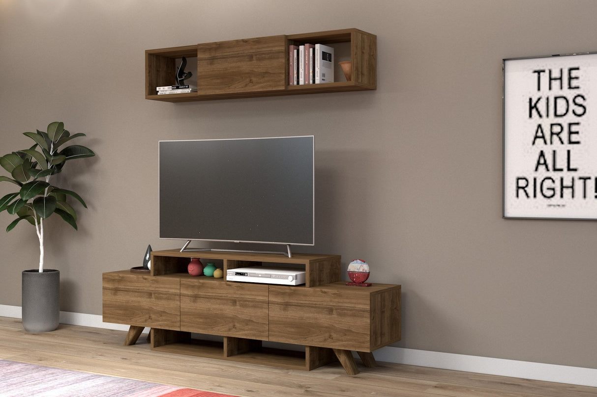 Comodă TV Alwin Unit, Diverse culori, 150x32x49 cm - Nuc | SKU: 505CRL1921 | Comodă TV Alwin Unit, 150x32x49 cm, varianta Nuc, produs pentru amenajarea locuinței, disponibil online în România la CasaMob