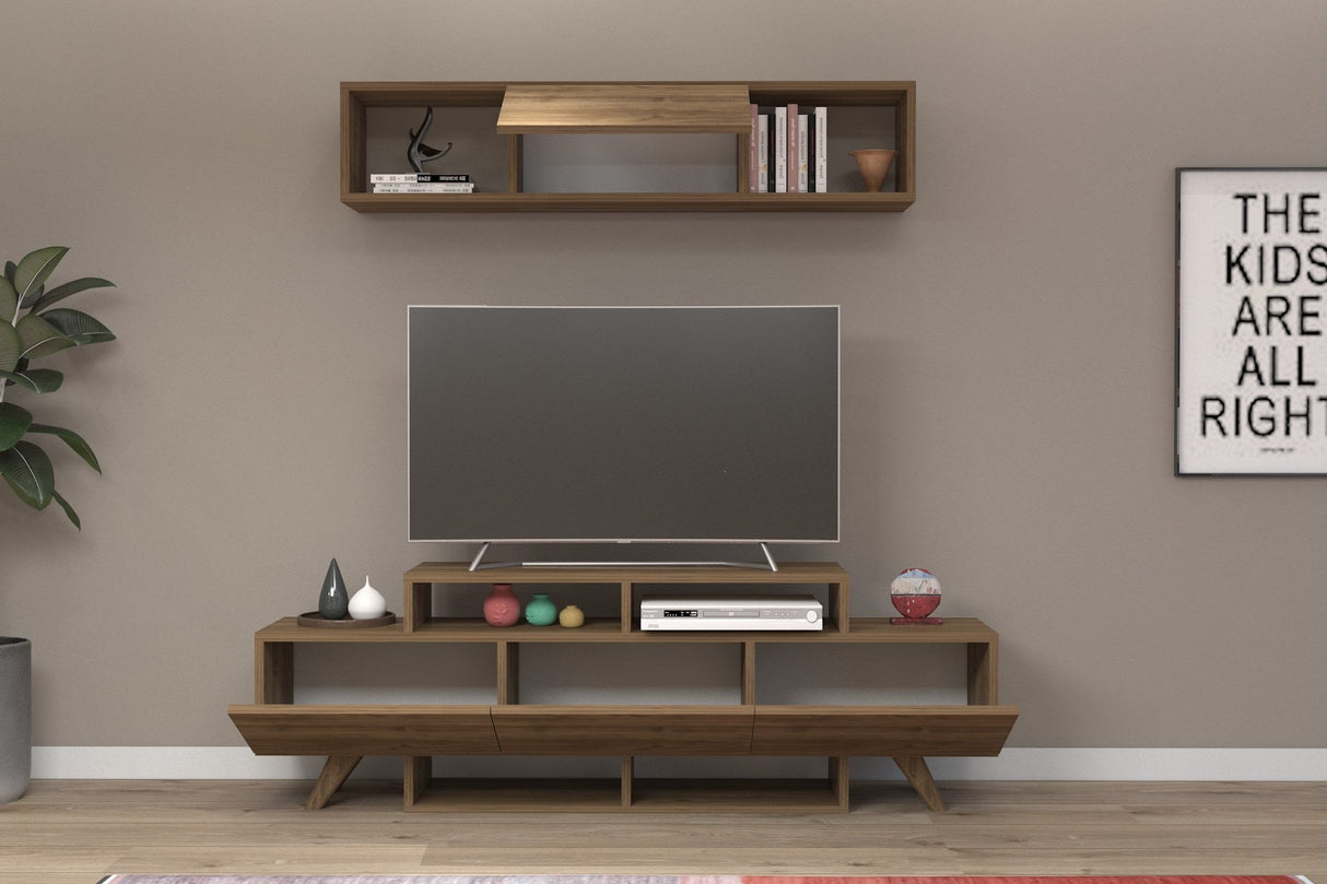 Comodă TV Alwin Unit, Diverse culori, 150x32x49 cm - Nuc | SKU: 505CRL1921 | Comodă TV Alwin Unit, 150x32x49 cm, varianta Nuc, produs pentru amenajarea locuinței, disponibil online în România la CasaMob