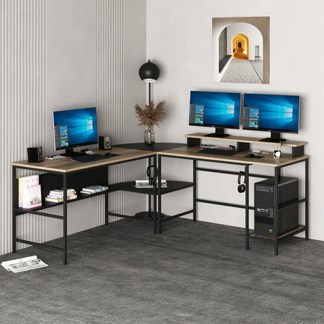 Birou Greta L Matte, Dore - Negru, 180x60x74 cm