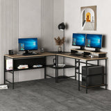 Birou Greta L Matte, Dore - Negru, 180x60x74 cm