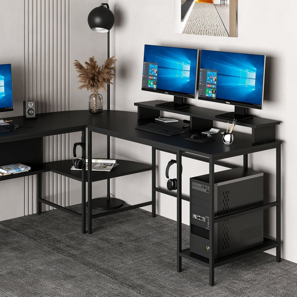 Birou Greta Matte - 7042, Negru, 180x60x74 cm