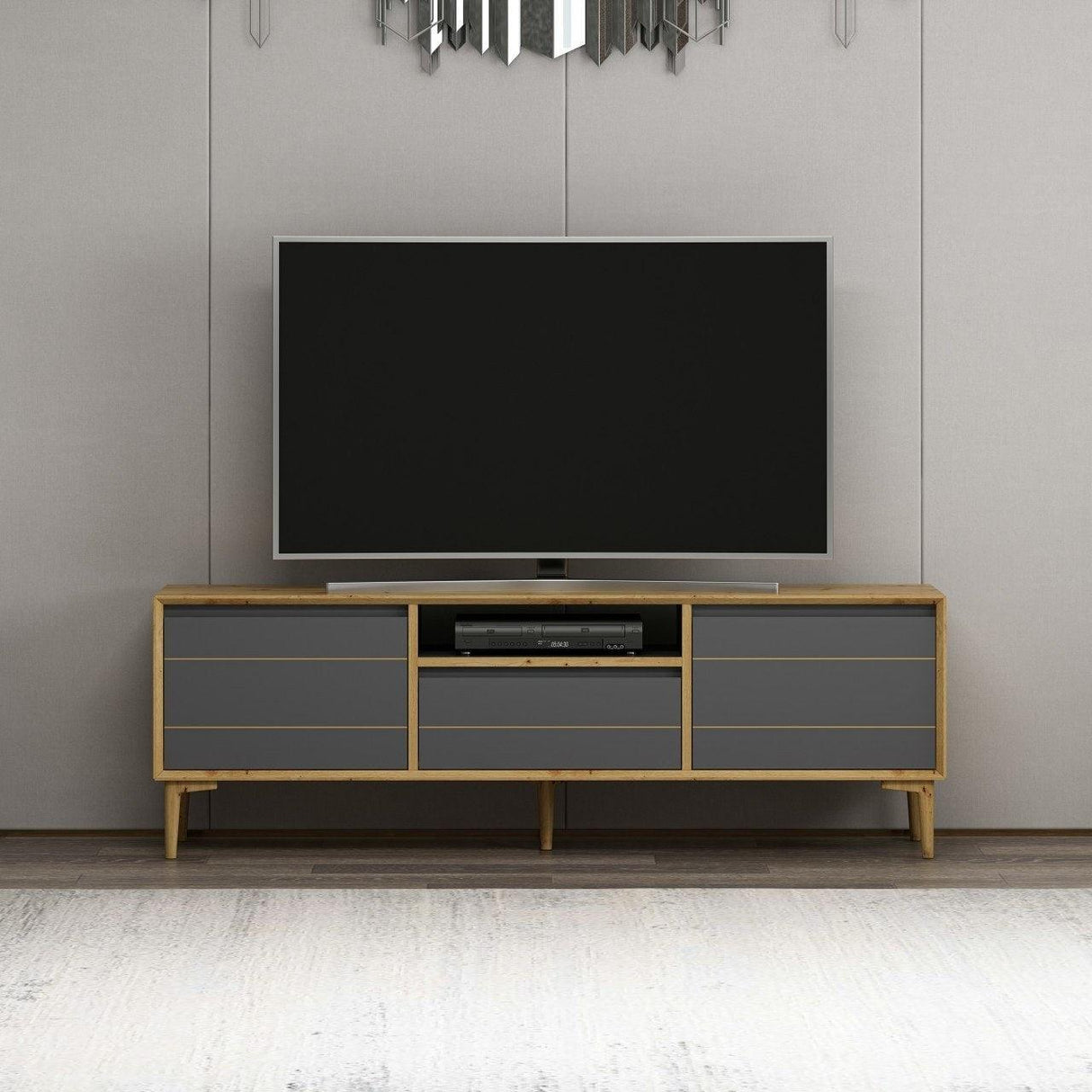 Comodă TV Lerry, Diverse culori, 150x35x50 cm - Antracit | SKU: 506MNR1108 | Comodă TV Lerry, 150x35x50 cm, varianta Antracit, produs pentru amenajarea locuinței, disponibil online în România la CasaMob