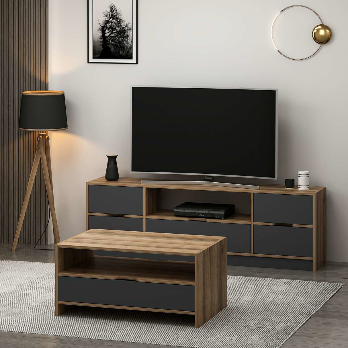 Set mobilă pentru sufragerie Elina - 8604, Antracit - Dore, 180x35x57 cm