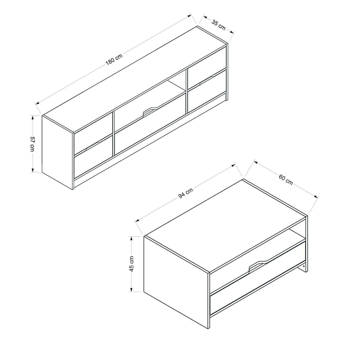 Set mobilă pentru sufragerie Elina - 8604, Antracit - Dore, 180x35x57 cm