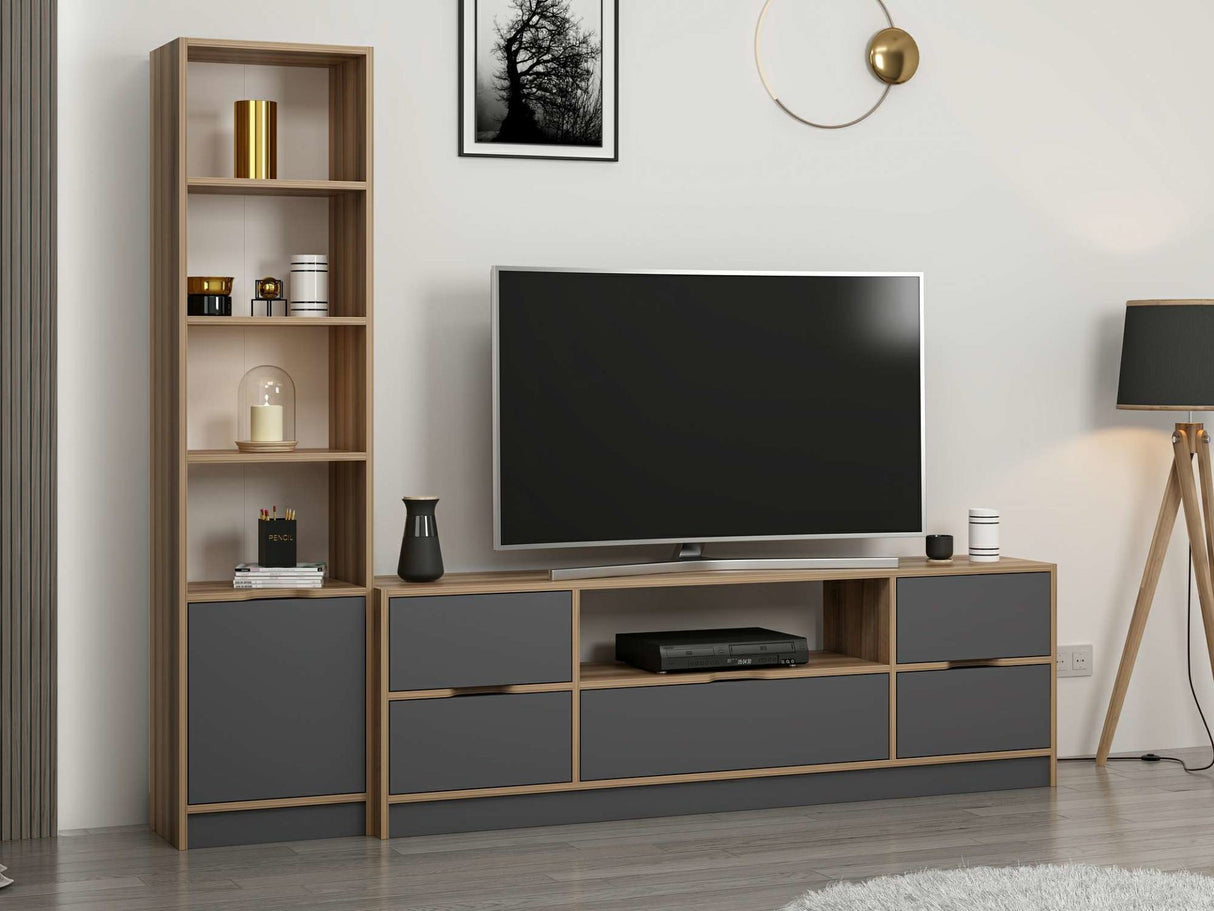 Comodă TV Elina - 8609, Antracit - Dore, 180x35x57 cm