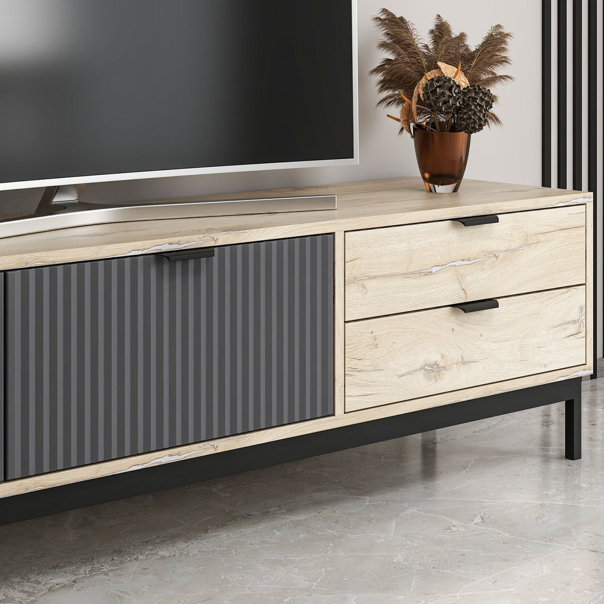 Comodă TV Esta - 8871, Antracit, 180x35x47 cm