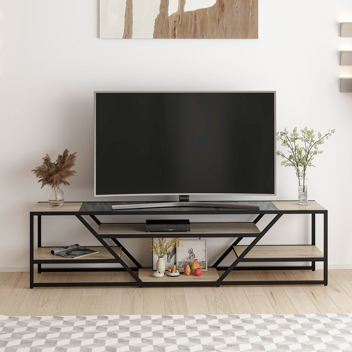 Comodă TV Lora - 8877, Negru, 180x40x45 cm