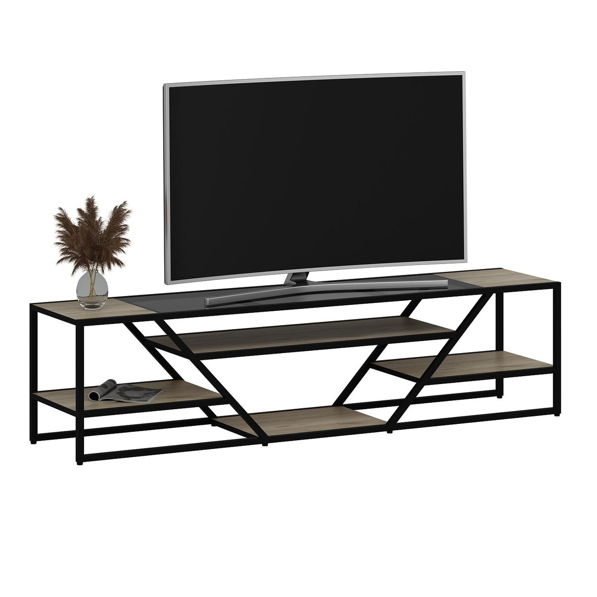 Comodă TV Lora - 8877, Negru, 180x40x45 cm