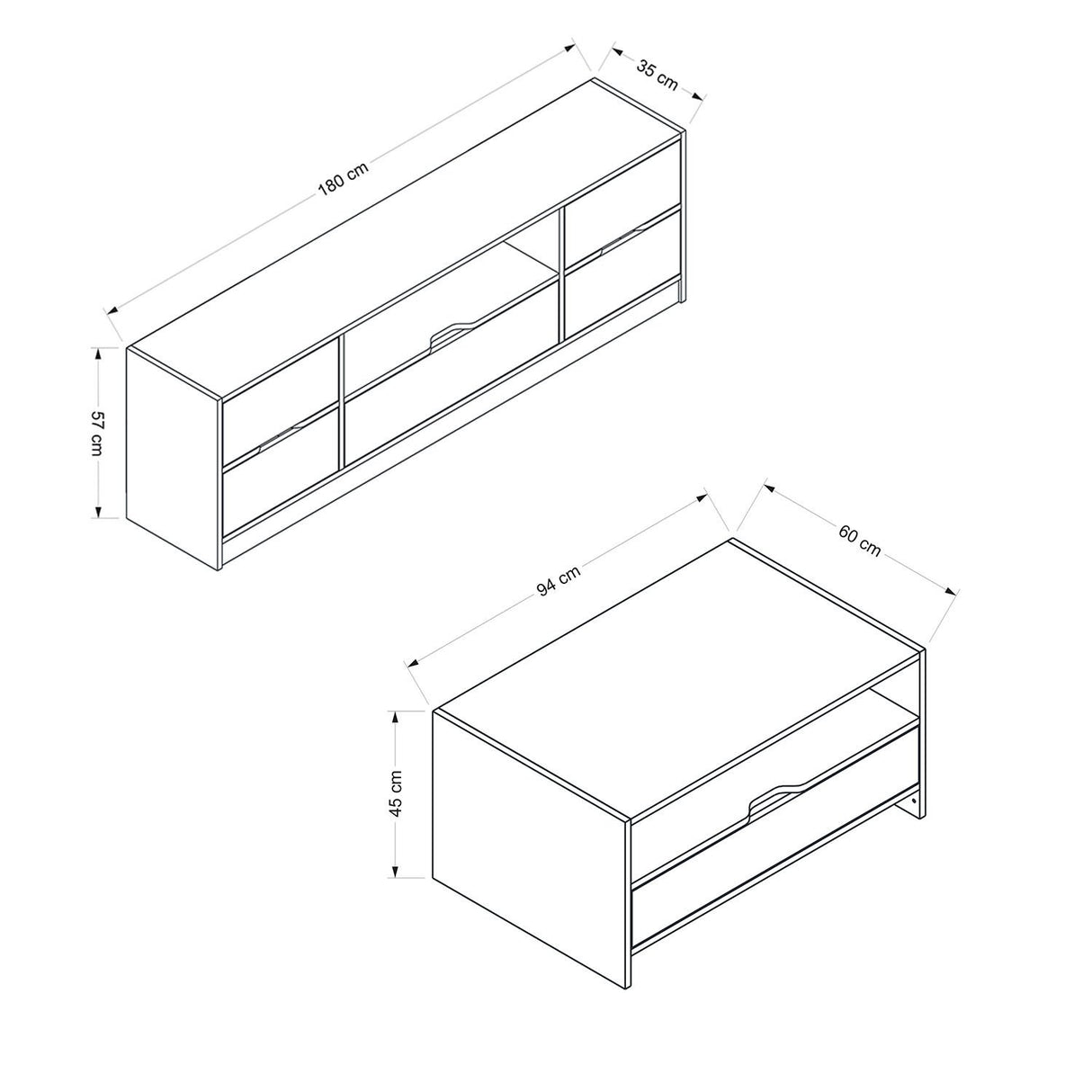 Set mobilă pentru sufragerie Elina - 9007, Alb - Dore, 180x35x57 cm