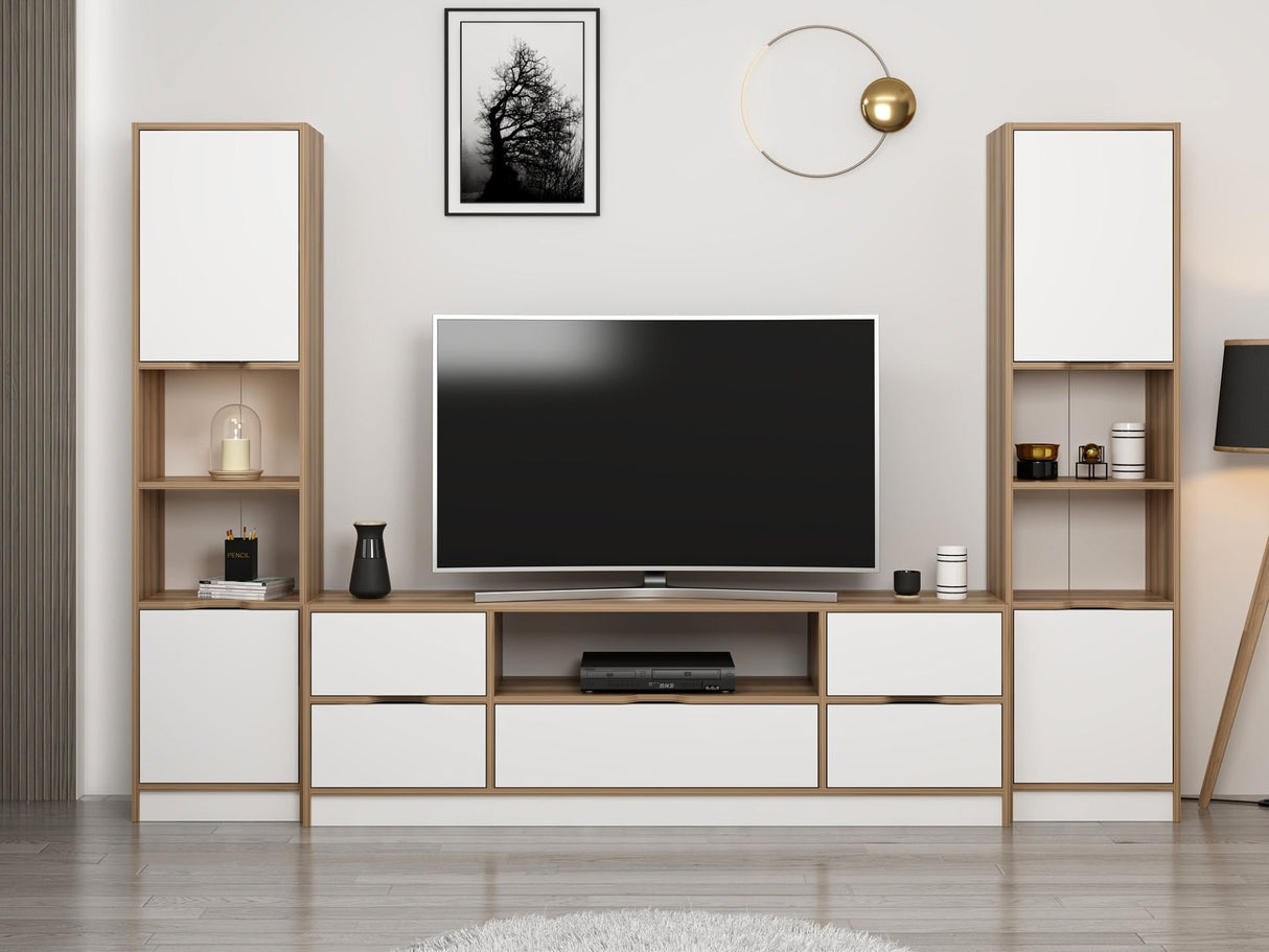 Comodă TV Elina - 9011, Alb - Dore, 180x35x57 cm