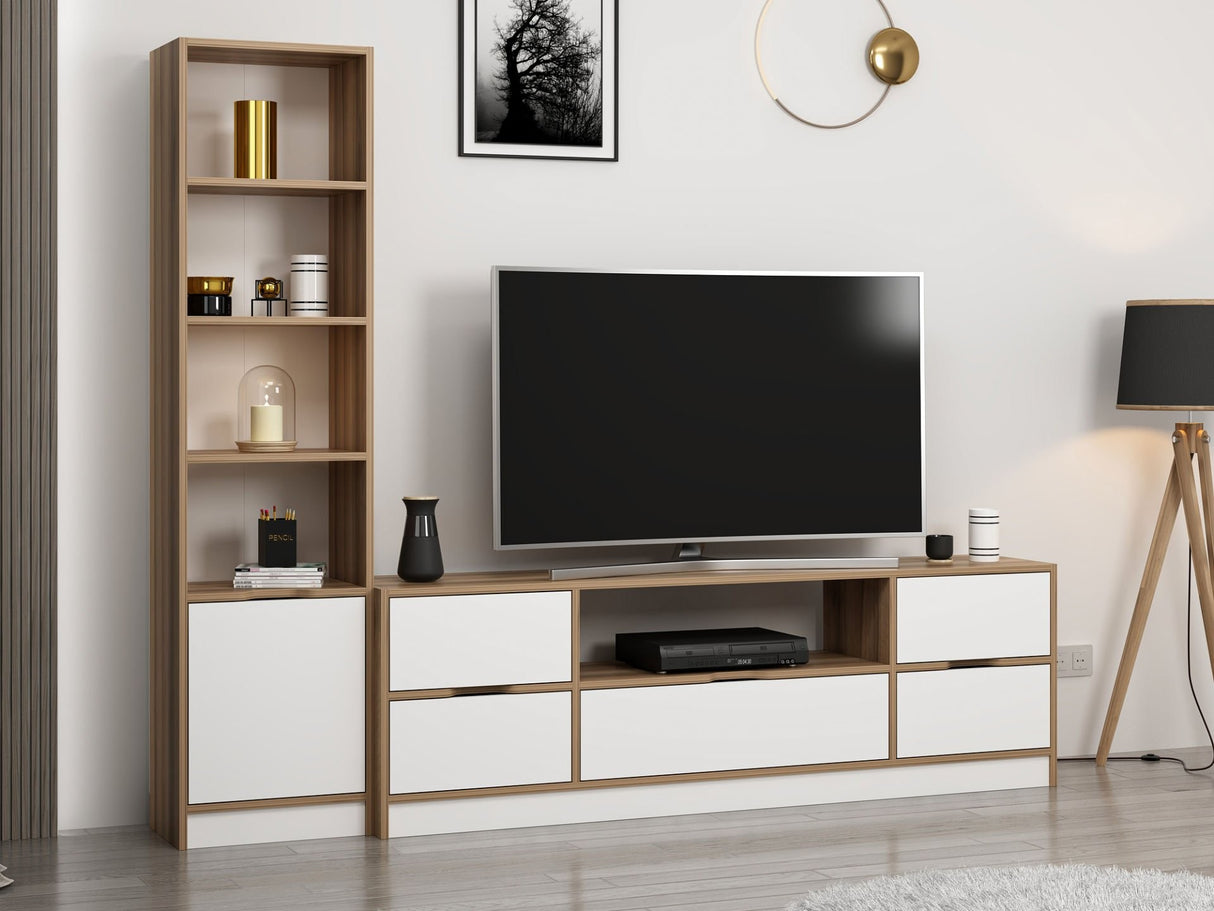 Comodă TV Elina - 9012, Alb - Dore, 180x35x57 cm